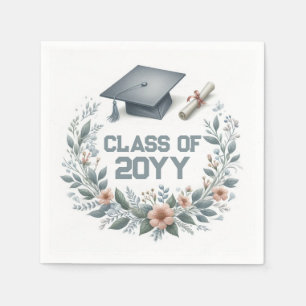 Floral Class of with Graduation Cap and Diploma Napkin