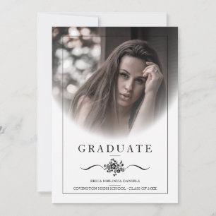 Floral Classic Chic Typography Photo Graduation In Invitation