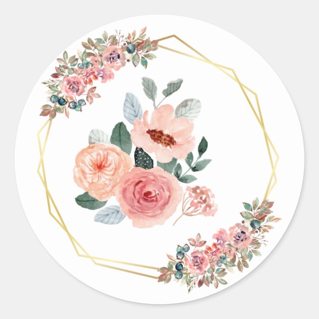 Floral  classic round sticker (Front)