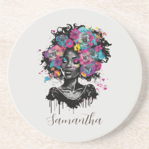 Floral Classy Afro Woman Coaster