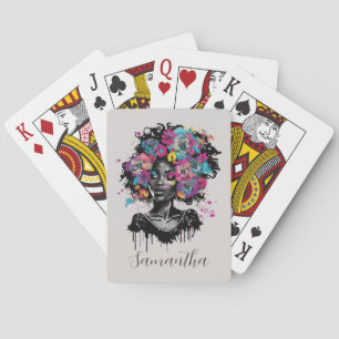 Floral Classy Afro Woman Playing Cards