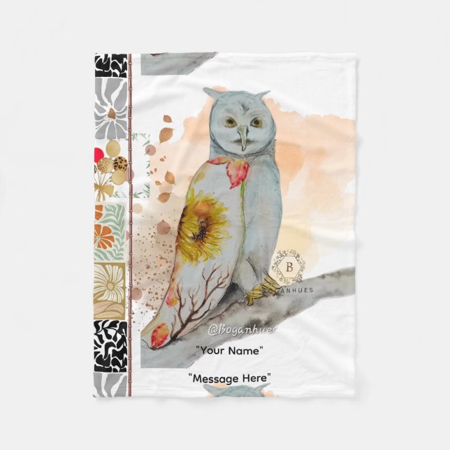 FLoral Cloak Owl Fleece Baby Blanket (Front)