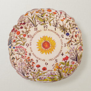 Floral Clock Garden Lovers Round Pillow