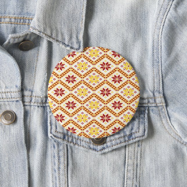 Floral cloth pattern 10 cm round badge (In Situ)