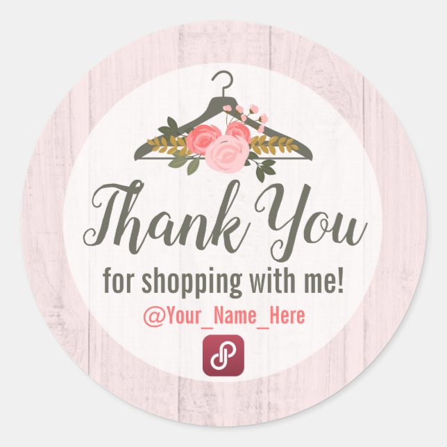 Floral Clothes Hanger Closet Boutique Thank You Classic Round Sticker (Front)