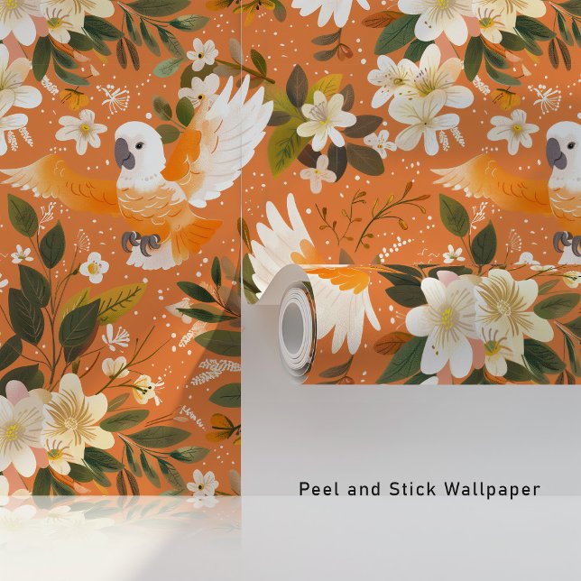 Floral Cockatoos in Orange Bloom Wallpaper (Creator Uploaded)