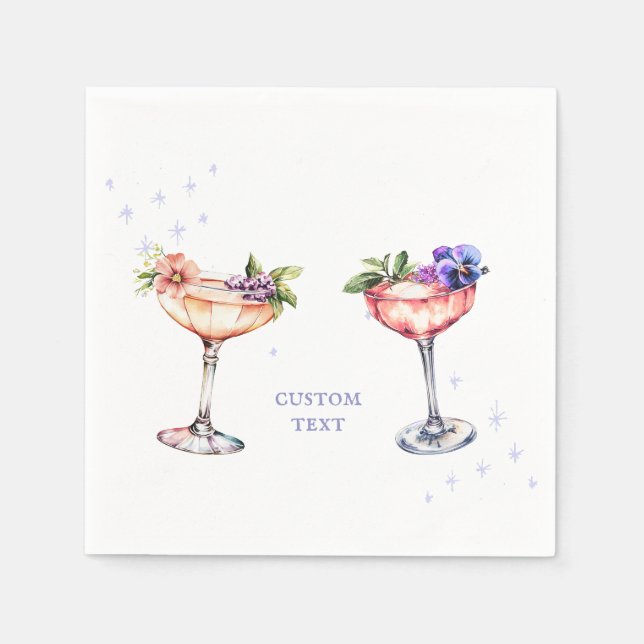 Floral Cocktail Birthday Invite Napkin (Front)