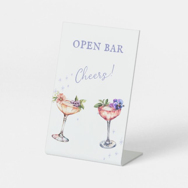 Floral Cocktail Open Bar Pedestal Sign (Front)