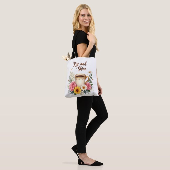 Floral Coffee Cup Tote Bag (On Model)