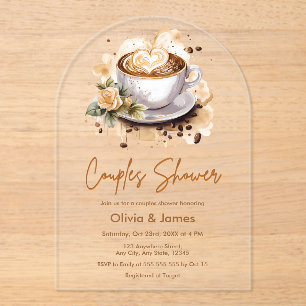 Floral Coffee Wedding Couples Bridal Shower  Acrylic Invitations