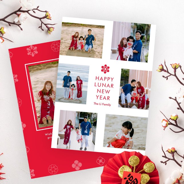 Floral Collage Lunar New Year Chinese New Year Holiday Card (Creator Uploaded)