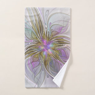 Floral Colorful Abstract Fractal With Pink & Gold Hand Towel