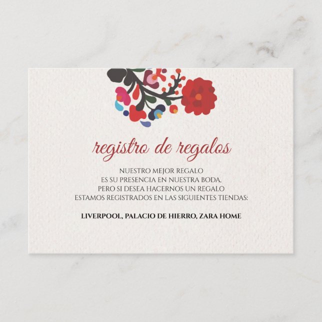 Floral Colorful Botanical Flowers Spanish Wedding Enclosure Card (Front)