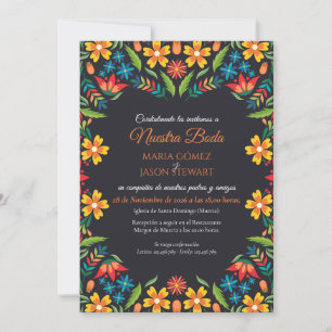 Floral Colorful Botanical Flowers Spanish Wedding Invitation
