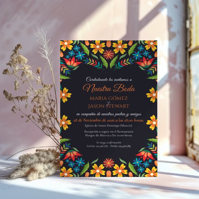 Floral Colorful Botanical Flowers Spanish Wedding Invitation (Floral Colorful Botanical Flowers Spanish Wedding Invitation)