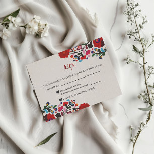 Floral Colorful Botanical Flowers Spanish Wedding RSVP Card
