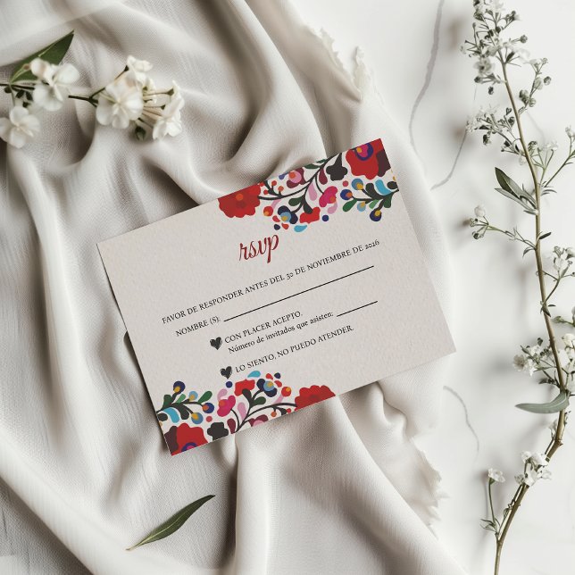 Floral Colorful Botanical Flowers Spanish Wedding RSVP Card (Floral Colorful Botanical Flowers Spanish Wedding RSVP Card)