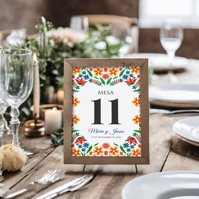 Floral Colorful Botanical Flowers Spanish Wedding Table Number (Floral Colorful Botanical Flowers Spanish Wedding Table Number)