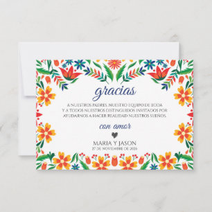 Floral Colorful Botanical Flowers Spanish Wedding Thank You Card