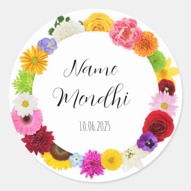 floral colorful mendhi favor stickers  (Front)