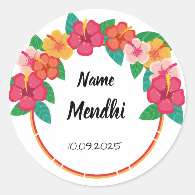 Floral colorful Mendhi favor stickers  (Front)