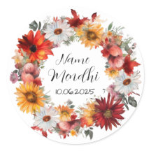 Floral colorful mendhi favor stickers
