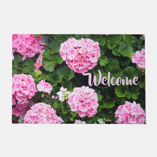 Floral Colorful Pink Geraniums Doormat (Front)