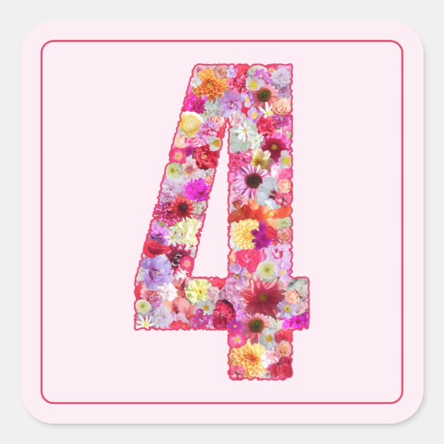Floral Colorful Pink Month Number 4 Square Sticker (Front)