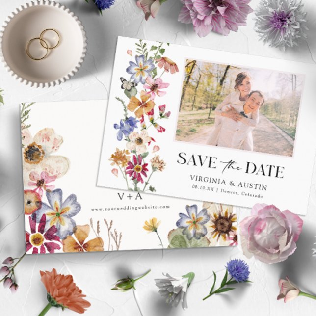 Floral Colorful Save The Date (Colorful Wildflower Wedding Save The Date by Painted Paperie)