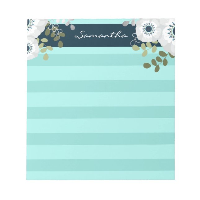 Floral Colour Stripe Personalised Name Notepad (Front)