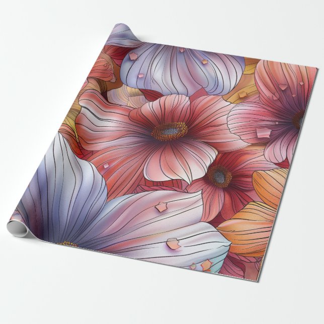 Floral Coloured Pencil Wrapping Paper (Unrolled)