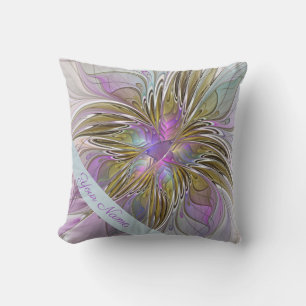 Floral Colourful Abstract Art With Pink & Gold Cushion