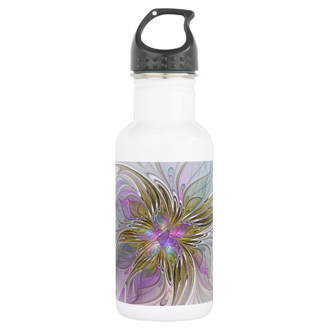 Floral Colourful Abstract Fractal With Pink & Gold 532 Ml Water Bottle (Front)