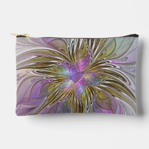 Floral Colourful Abstract Fractal With Pink & Gold Accessory Pouch