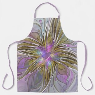 Floral Colourful Abstract Fractal With Pink & Gold Apron