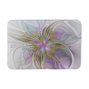 Floral Colourful Abstract Fractal With Pink & Gold Bath Mat
