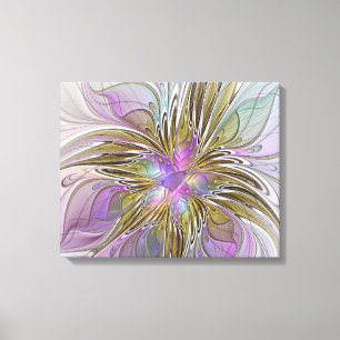 Floral Colourful Abstract Fractal With Pink & Gold Canvas Print