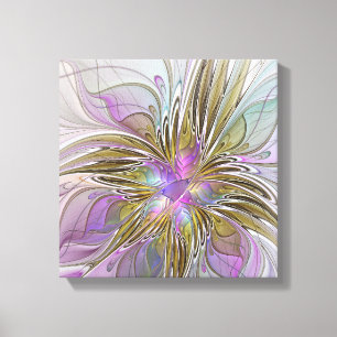 Floral Colourful Abstract Fractal With Pink & Gold Canvas Print