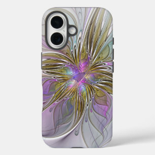 Floral Colourful Abstract Fractal With Pink & Gold iPhone 16 Case