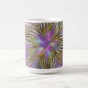 Floral Colourful Abstract Fractal With Pink & Gold Coffee Mug