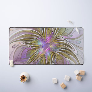 Floral Colourful Abstract Fractal With Pink & Gold Desk Mat