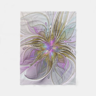 Floral Colourful Abstract Fractal With Pink & Gold Fleece Blanket
