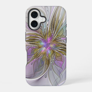 Floral Colourful Abstract Fractal With Pink & Gold iPhone 16 Case