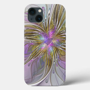 Floral Colourful Abstract Fractal With Pink & Gold iPhone 13 Case