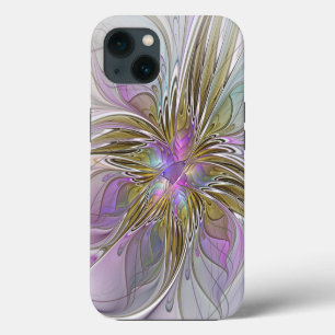 Floral Colourful Abstract Fractal With Pink & Gold iPhone 13 Case