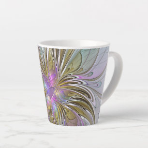 Floral Colourful Abstract Fractal With Pink & Gold Latte Mug