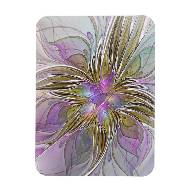 Floral Colourful Abstract Fractal With Pink & Gold Magnet (Vertical)