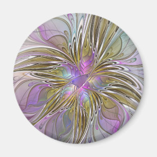 Floral Colourful Abstract Fractal With Pink & Gold Magnet