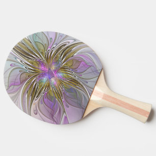 Floral Colourful Abstract Fractal With Pink & Gold Ping Pong Paddle
