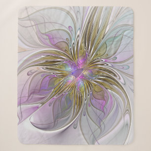 Floral Colourful Abstract Fractal With Pink & Gold Sherpa Blanket